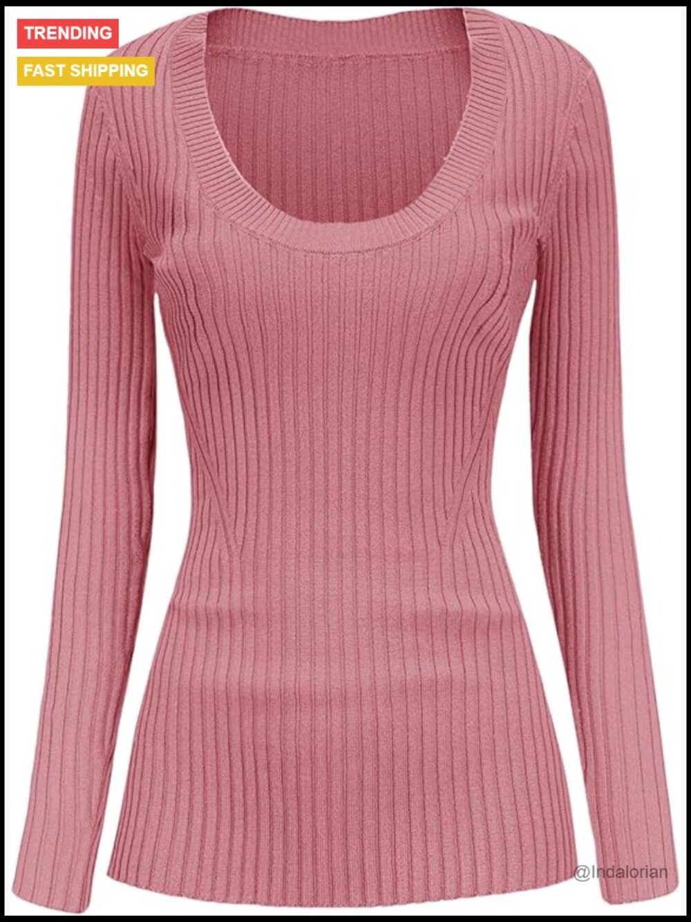 Long Sleeve Ribbed Knit Scoop Neck Slim Fit Sweater Tunic